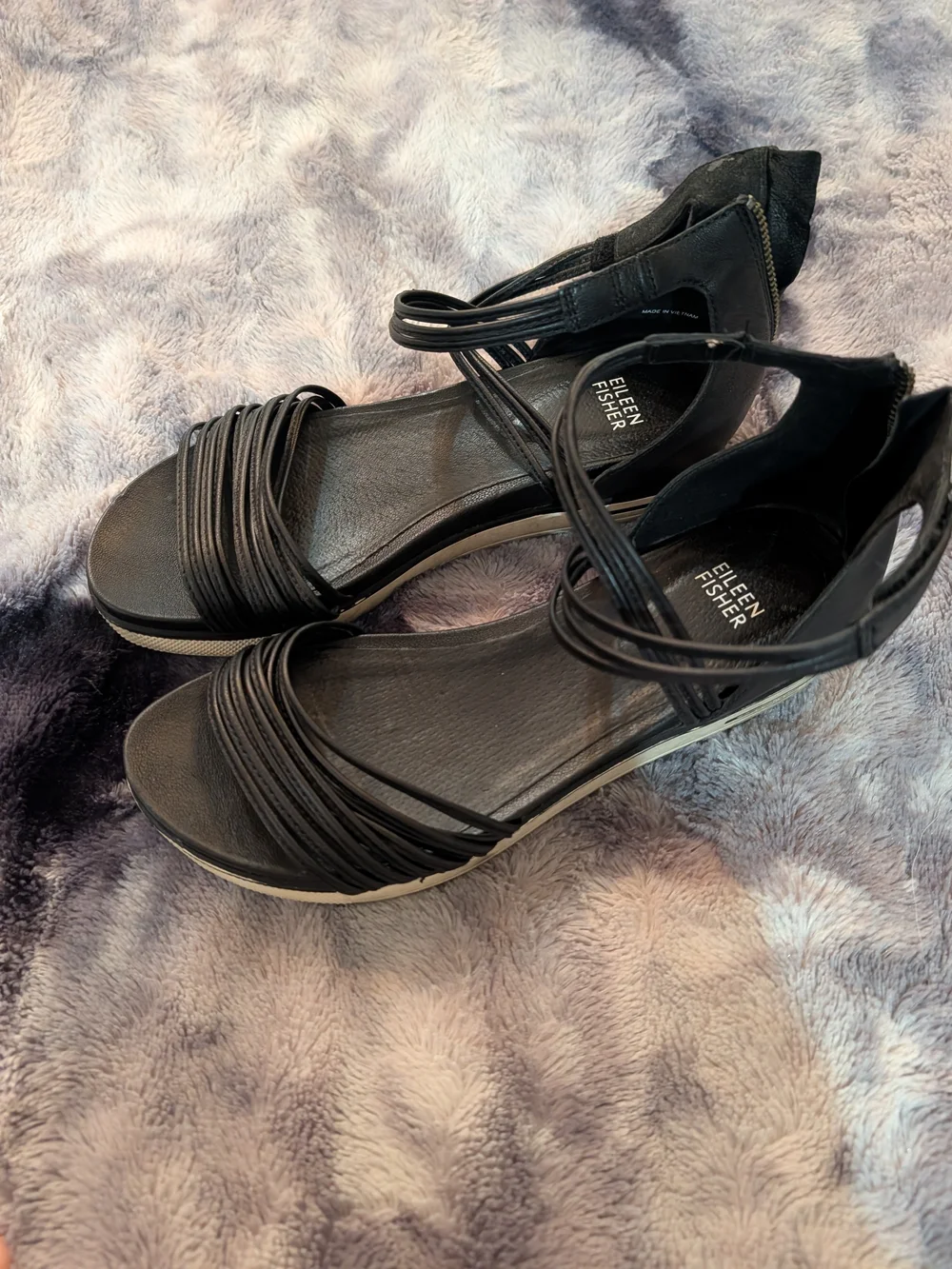 Eileen Fisher Black Strappy Wedge Sandals